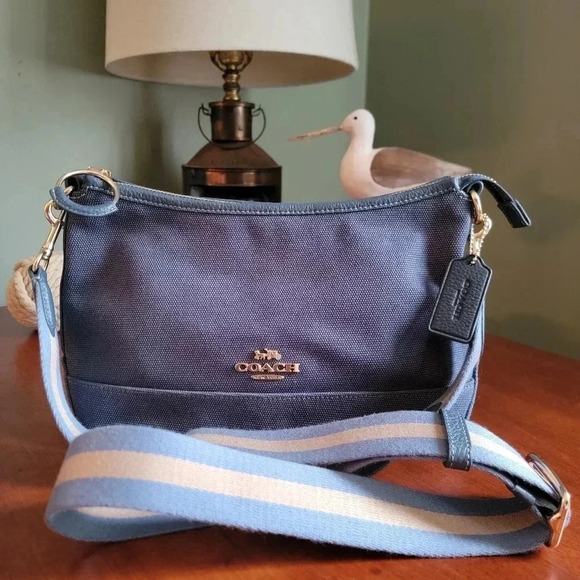 Coach Ellis Canvas and Leather Shoulder Bag Blue CA626 - Picture 5 of 15